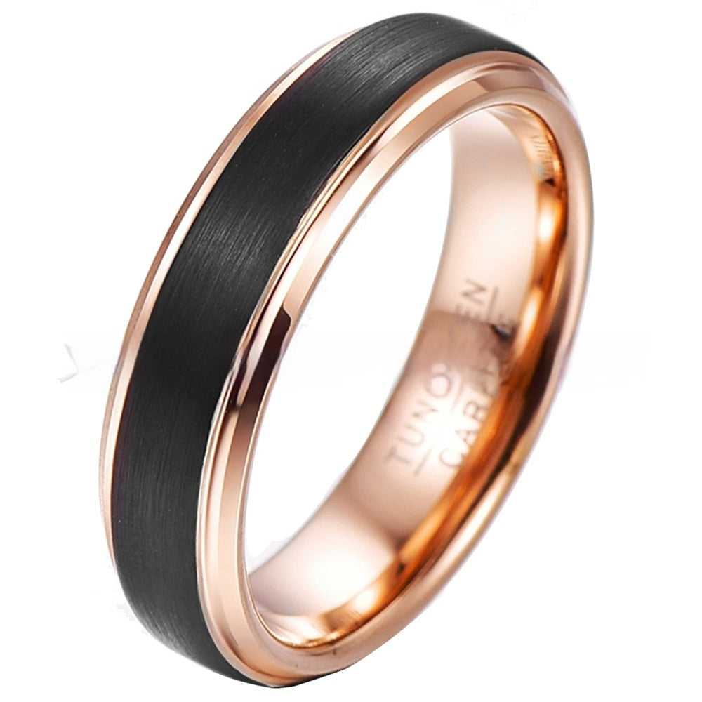 Outer Surface Black Matte Plated Rose Gold 6MM Ring